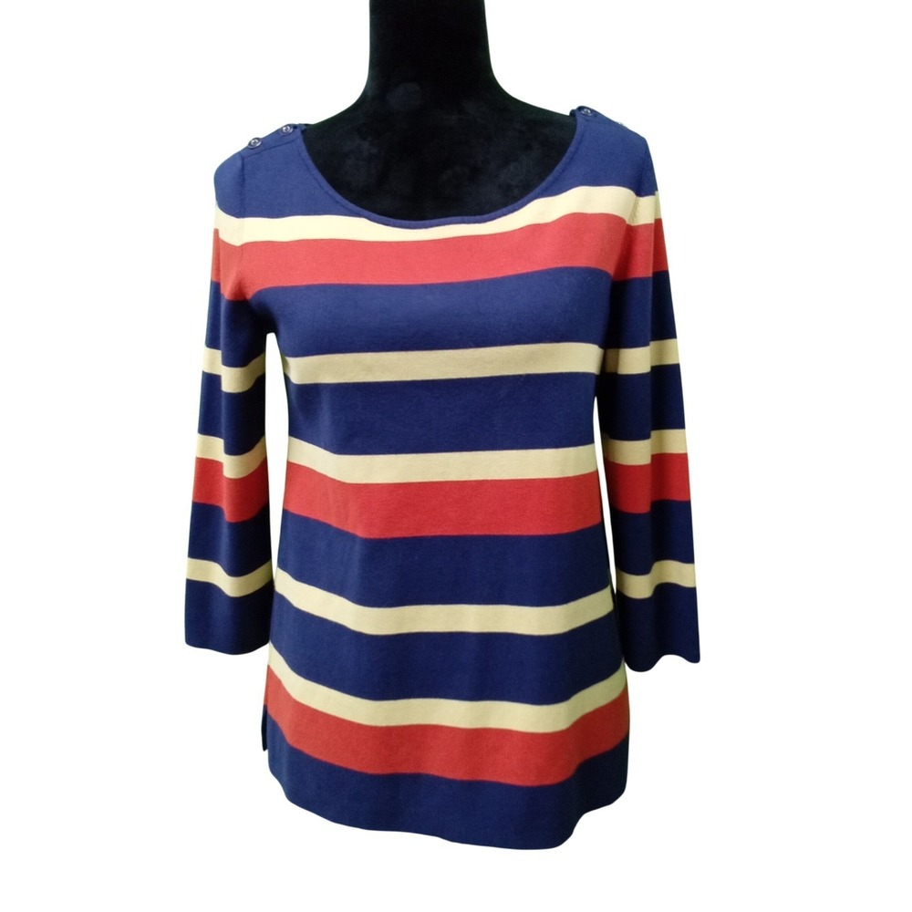 Banana Republic Striped Sweater 3/4 Sleeve Boat Neck Top MED Blue Red Yellow‎